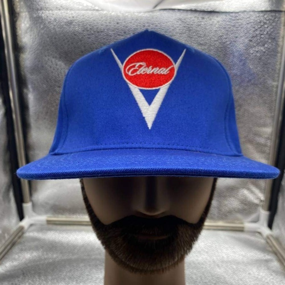 Eternal Snapback Hat Mens OSFM Blue Embroidered V Logo Flat Brim Cap